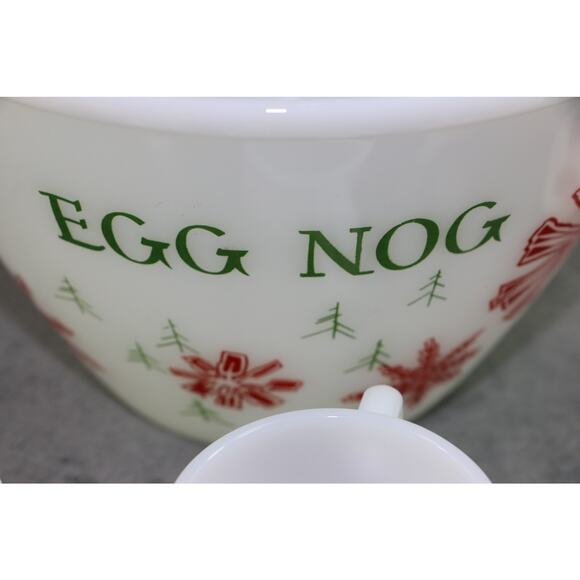 Vintage Fire King Snowflake Egg Nog Bowl and 8 Cups Anchor Hocking - Picture 5 of 12